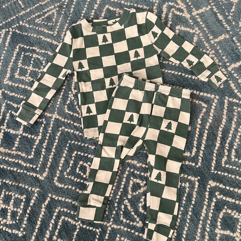 Green and White Checkered Kids Pajama Set